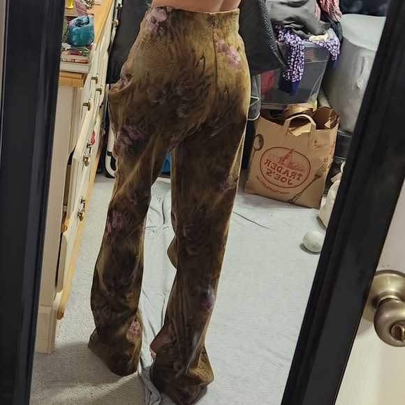 Vintage La Vore Floral Leopard Print Velvet Flare Leg Pants - Picture 3 of 12